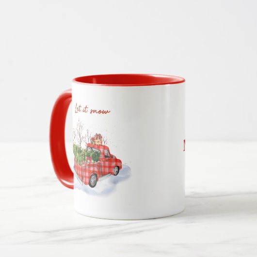 Let It Snow Red Truck Christmas Holiday Tasse (Vorderseite Links)