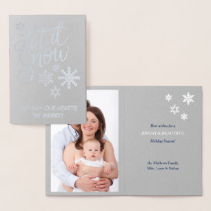 Let It Snow Silver Snowflake Christmas Folienkarte