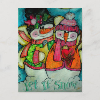 Let it Snow - Snowman Angels Feiertagspostkarte