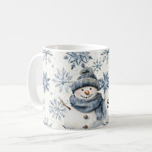 Let It Snow Snowman Blue Snowflakes Christmas Kaffeetasse (Vorderseite Links)