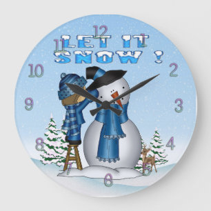 Let It Snow Snowman Round Wall Clock Große Wanduhr