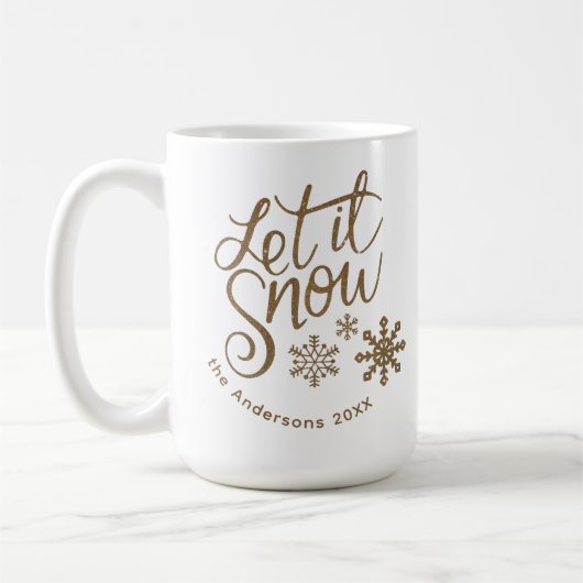 "Let it Snow" Weihnachts-Gold-Glitzer Kaffeetasse (Links)