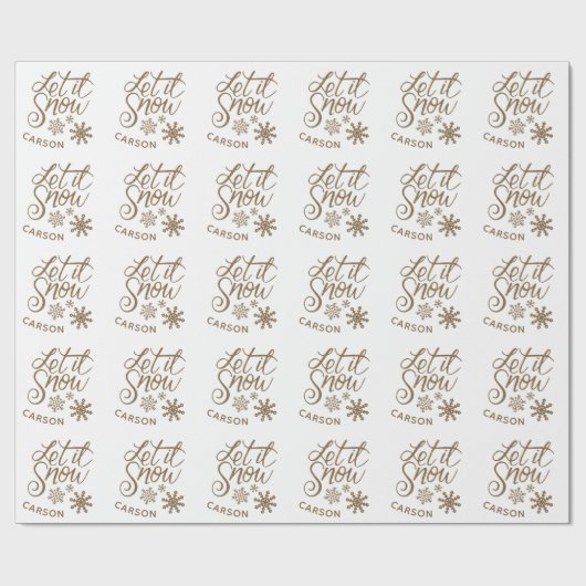 "Let it Snow" Weihnachts Gold Glitzer NAME Geschenkpapier (Flach)