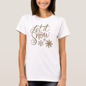 "Let it Snow" Weihnachts-Gold-Glitzer T-Shirt (Vorderseite)