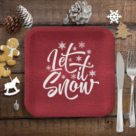 Let It Snow Weihnachts Typografie rot/weiß ID951 Pappteller