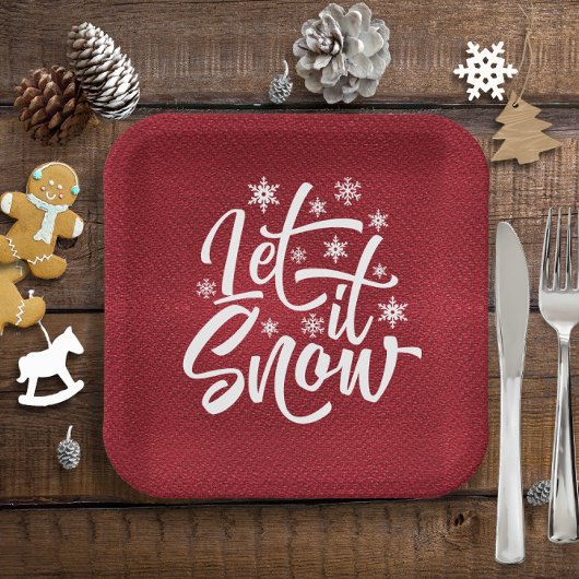 Let It Snow Weihnachts Typografie rot/weiß ID951 Pappteller