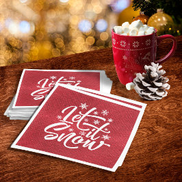 Let It Snow Weihnachts Typografie rot/weiß ID951 Serviette