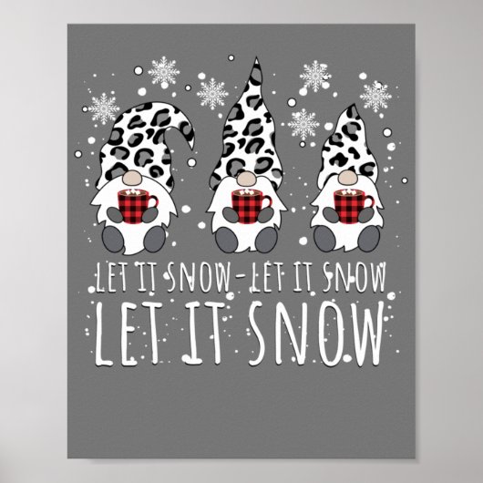 LET IT SNOW Winter Gnome - Leopard Buffalo Plaid Poster (Vorne)