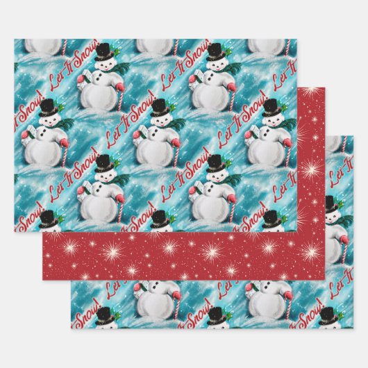 "Let it snow" wrapping Paper Flat Sheet Set 3 Geschenkpapier Set (Set)