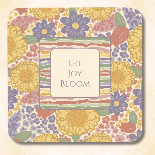 Let Joy Bloom Untersetzer-Set – Bearbeitbarer Text Getränkeuntersetzer