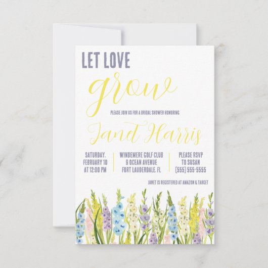 Let Love Grow, Pastel Gladiolus Bridal Dusche Einladung (Vorderseite)
