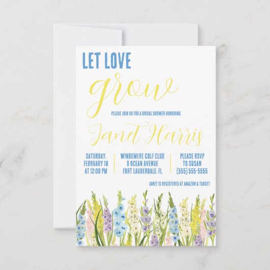 Let Love Grow, Pastel Gladiolus Bridal Dusche Einladung (Vorderseite)