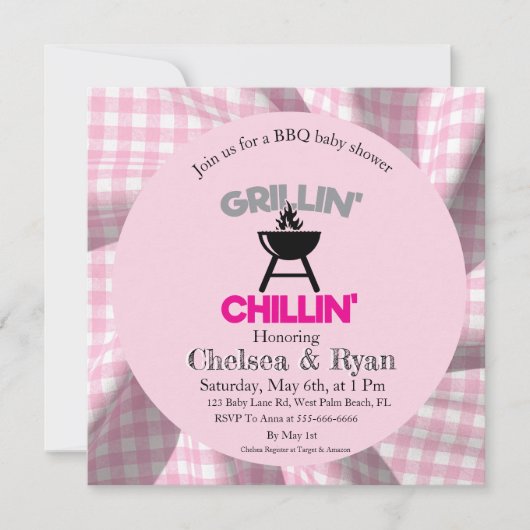 Let’s BBQ Baby Shower Invitation • Gingham Baby-Q  (Vorderseite)