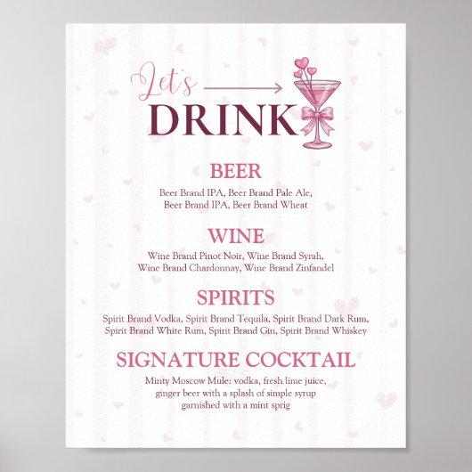Let’s Drink Bar Menu Sign | A Tiny Bit Engaged  Poster (Vorne)