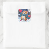 Let’s Get Festive Funny Hamster Throwing Snowball Quadratischer Aufkleber (Tasche)