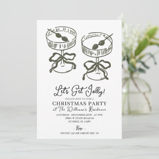 Let’s Get Jolly Christmas Party Olive Martini Einladung (Stehend Vorderseite)