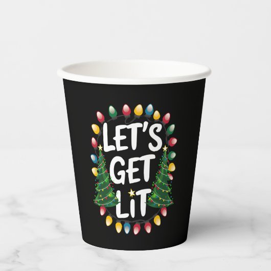 Let’s Get Lit Funny Christmas Drinking Xmas Lights Pappbecher (Vorderseite)