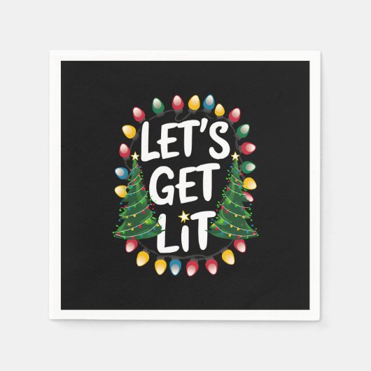 Let’s Get Lit Funny Christmas Drinking Xmas Lights Serviette (Vorderseite)