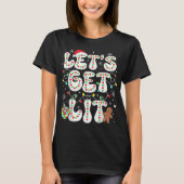 Let S Get Lit Funny Christmas Lights Xmas Pajamas  T-Shirt (Vorderseite)