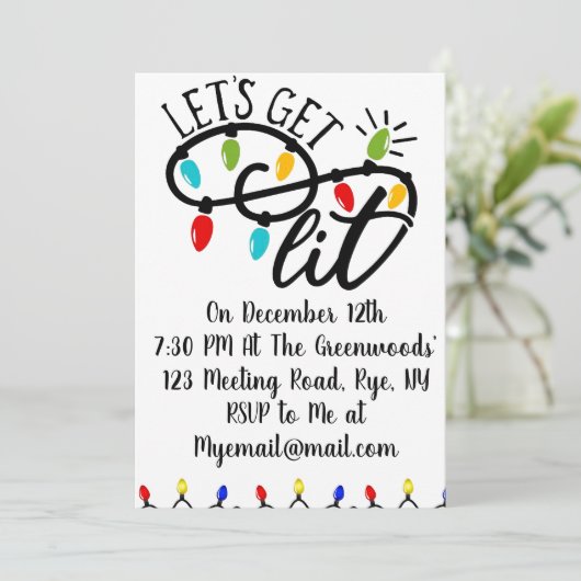 Let’s get lit - funny Christmas party Einladung (Stehend Vorderseite)