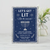 Let’s Get Lit Hanukkah Party Einladung (Stehend Vorderseite)