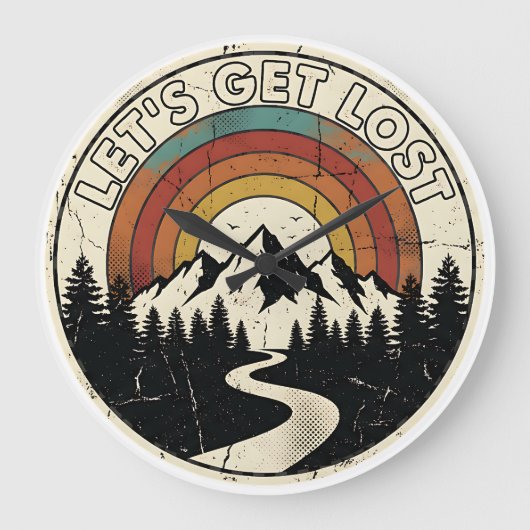 Let’s Get Lost Retro Mountain Adventure Outdoor Große Wanduhr (Vorderseite)