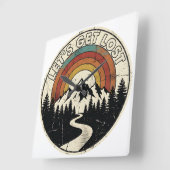 Let’s Get Lost Retro Mountain Adventure Outdoor Quadratische Wanduhr (Winkel)