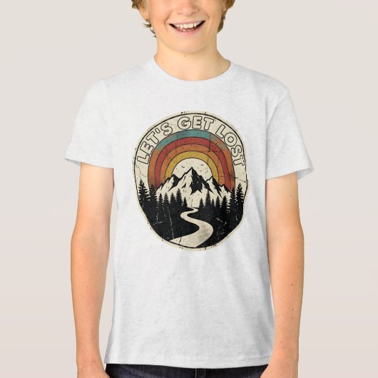 Let’s Get Lost Retro Mountain Adventure Outdoor Tri-Blend Shirt (Vorderseite)