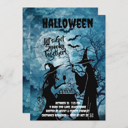 Let’s Get Spooky – Blue Halloween Invite Save The Date (Vorne/Hinten)