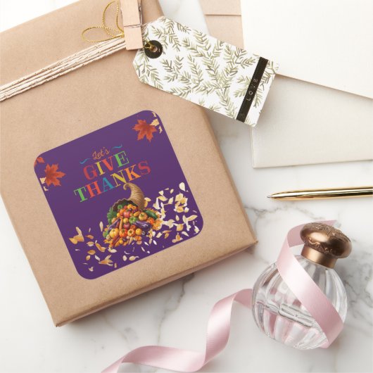 Let’s Give Thanks Cornucopia Thanksgiving Quadratischer Aufkleber (Schenken)