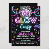 Let’s Glow Crazy disco party invite - disco ball Einladung (Vorne/Hinten)