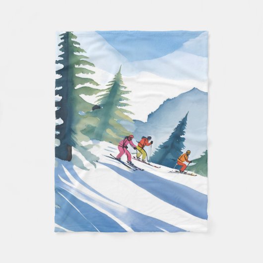 Let’s Go Skiing | Winter Watercolor Painting Fleecedecke (Vorderseite)