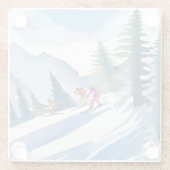 Let’s Go Skiing | Winter Watercolor Painting Glasuntersetzer (Rückseite)