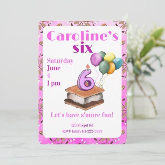 Let’s have s’more fun 6th Birthday Invitation Einladung (Stehend Vorderseite)