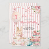 Let’s Par Tea Pink Striped Bunny Party Birthday Einladung (Vorne/Hinten)
