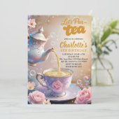 Let’s Par‑Tea Teacup & Teapot Tea Party Birthday Einladung (Stehend Vorderseite)