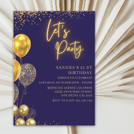 Let’s Party- elegant Birthday with Golden balloons Einladung