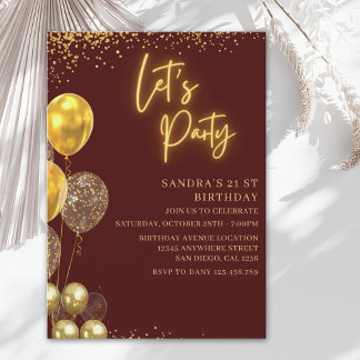 Let’s Party- elegant Birthday with Golden balloons Einladung