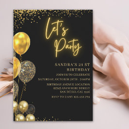 Let’s Party- elegant Birthday with Golden balloons Einladung