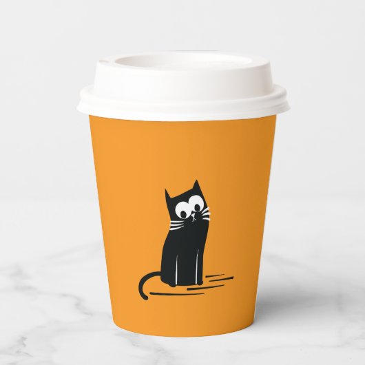 Let’s Party Started – Black Cat on Orange Pappbecher (Rückseite)