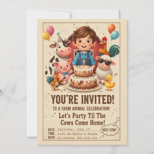 Let’s Party Til the Cows Come Home | Editable Farm Einladung (Vorderseite)