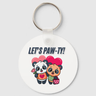 Let’s Paw-ty Cute Party Bear Cartoon T-Shirt Schlüsselanhänger