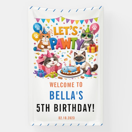 Let’s Pawty Cat 5th Birthday | Cute Kitty Birthday Banner (Vertikal)