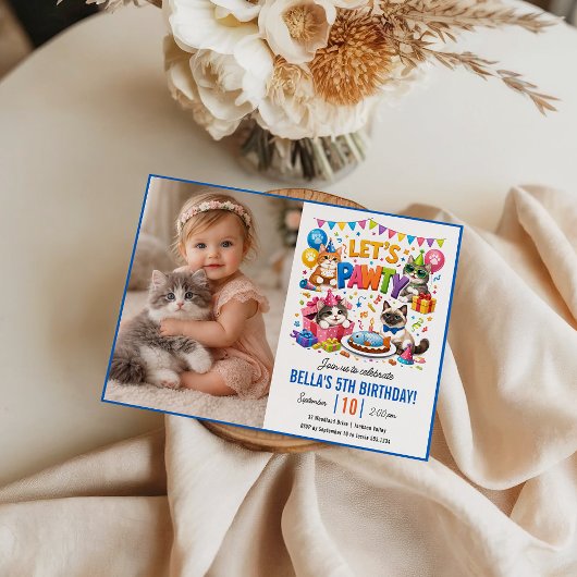 Let’s Pawty Cat 5th Birthday | Cute Kitty Birthday Einladung