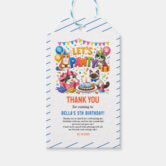 Let’s Pawty Cat 5th Birthday | Cute Kitty Birthday Geschenkanhänger (Vorderseite)
