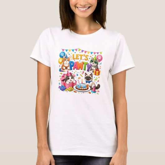 Let’s Pawty Cat 5th Birthday | Cute Kitty Birthday T-Shirt (Vorderseite)