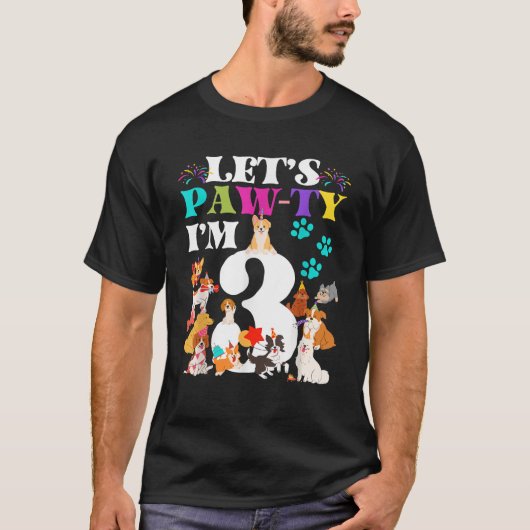 Let s Pawty I m 3 Family Dogs 3 Year Old Birthday  T-Shirt (Vorderseite)