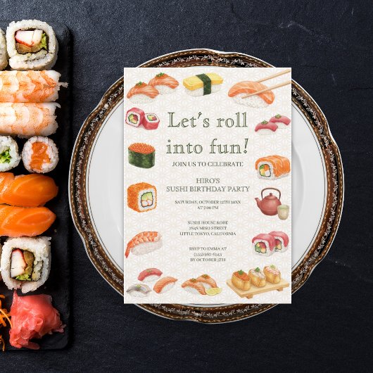 Let’s Roll into Fun! Sushi Birthday Party Invitati Einladung