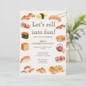 Let’s Roll into Fun! Sushi Birthday Party Invitati Einladung (Stehend Vorderseite)