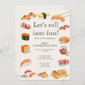 Let’s Roll into Fun! Sushi Birthday Party Invitati Einladung (Vorne/Hinten)